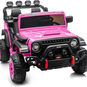 Seater Electric Ride on Car Truck, 24V 4x4 Ride on Toy for Kids 4-8 with Remote Control, EVA Tires - Pink